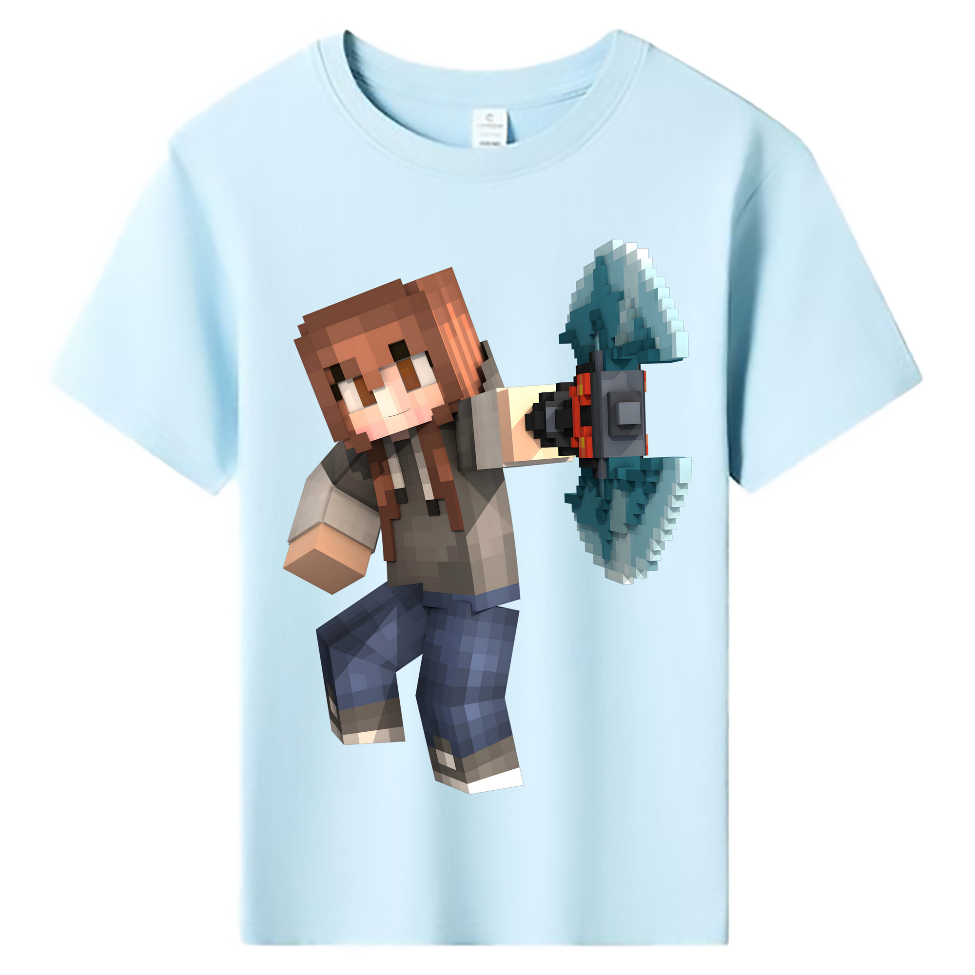 （画像用） マインクラフト ブロックの世界 Minecraft MC Block world 綿100％キッズTシャツ（フロントプリント）